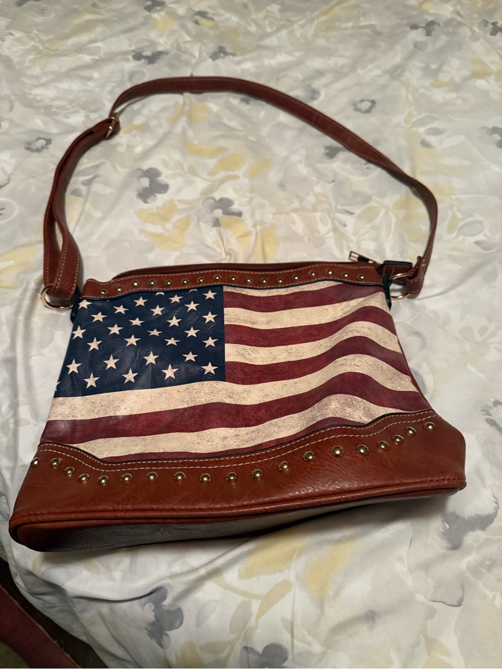 Women’s American Flag Crossbody Bag in Brown and Red - Unbranded